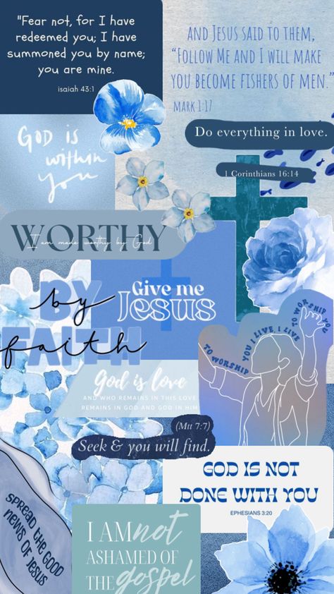 I just felt to create a collage about Jesus with Bible verses and some quotes. I just love to create those Wallpapers #bluewallpaper #wallpaper #collage #jesus # jesuschrist #quotes #bible #bibleverse #foryou #foryouverse #spreadthegospel #jesuslovesyou #blue #blueaesthetic #cross #flower #blueflower Bible Verse Wallpaper Iphone, Blue Bible, Worship Wallpaper, Bible Quotes Background, Bible Wallpaper, Cute Bible Verses, Christian Iphone Wallpaper, Some Quotes, Wallpaper Bible