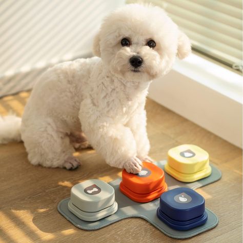 PRICES MAY VARY. 【Dog Talking Buttons with Mat 】Dog recordable button is an interesting communication tool. Recording any message or commands to repeated train your dog and teach them how to express mind. Velcro which have higher viscosity and stronger adhesion could keep the button firmly on the dog talking button mat to avoid it sliding on the floor or mat. 【Make Communication Easier】Enhance the interaction between owner and pet by voice recording buttons. You will find how smart your dog is, Dog Talking, Dog Packing List, Dog Communication, Vocal Training, Pet Sounds, Physical Inactivity, Rubber Mat, Pet Training, Interactive Toys