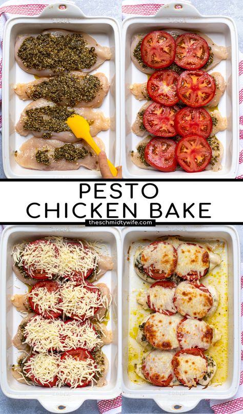 Pesto Chicken Bake, Easy Pesto Chicken, Baked Pesto Chicken, Chicken Bake, Dinner Recipes For Family, Health Dinner Recipes, Pesto Chicken, Chicken Dishes Recipes, Chicken Dinner Recipes