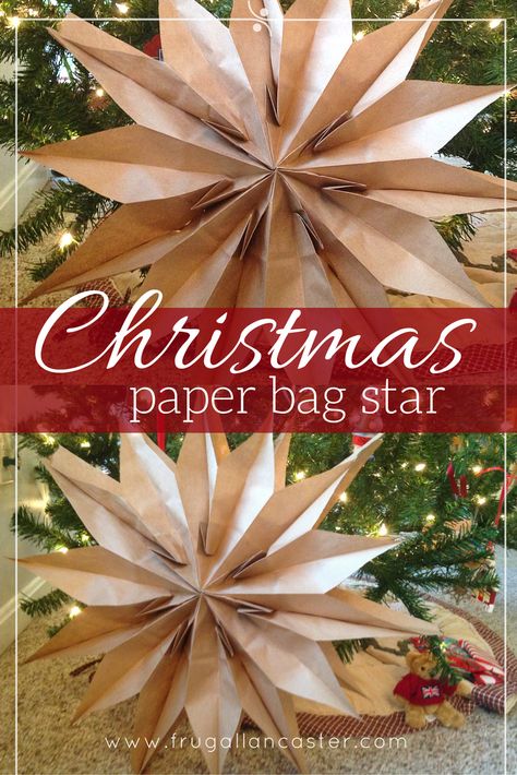 Add this paper bag star to your christmas crafts list! Three very simple steps . . . a perfect DIY craft idea for your holiday party or family get-together! Christmas Paper Bag, Christmas Star Crafts, Diy Christmas Paper, Diy Christmas Star, Paper Bag Crafts, Easy Holidays Crafts, Christmas Paper Crafts, Christmas Wreaths To Make, Christmas Star