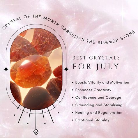 ✨ Crystal of the Month: Carnelian! ✨ Say hello to Carnelian, our July crystal of the month! 🌞🔥 This vibrant orange-red gem radiates the energy of summer, boosting your vitality, creativity, and confidence. Perfect for embracing the fiery vibes of July! Whether you wear it, meditate with it, or place it in your space, Carnelian is here to invigorate and inspire. 🌟 #Carnelian #CrystalOfTheMonth #JulyVibes #SummerEnergy #CrystalHealing #GemstoneMagic #CreativityBoost #ConfidenceBoost #Positive... Summer Energy, Carnelian Crystal, Crystal Set, Confidence Boost, Vibrant Orange, The Energy, Natural Wonders, Orange Red, Positive Energy