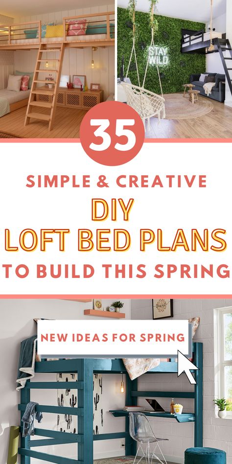 Want to create a cozy and functional space in your small room? Consider building a loft bed! With our simple DIY loft bed plans, you can easily create a comfortable sleeping area and a workspace below. Choose from twin, full-size, or queen loft bed plans with a built-in desk for added convenience. Bunk Beds For Boys Room With Desk, Full Size Loft Beds For Kids, Mezzanine Loft Bed, Bunk Bed Over Desk, Loft Bed 8ft Ceiling, Cozy Kids Beds, Simple Queen Loft Bed, Building Loft Bed, Building A Loft In A Room