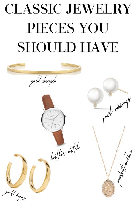 classic jewelry pieces you should have in your wardrobe that are cheap, yet chic Look Working Girl, How To Have Style, Classic Jewelry Pieces, Fashion Capsule Wardrobe, Basic Jewelry, Soft Classic, Jewelry Essentials, Fashion Capsule, Classy Jewelry