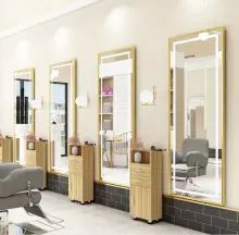 Barber shop mirror table beauty salon mirror with lamp LED mirror wall hanging simple single-sided mirror for hair salon _ - AliExpress Mobile Parlour Ideas, Hairdressing Mirror, Luxury Salon Interior Design, Saloon Designs, Mirror For Hair, Salon Mirror, Shop Mirror, Hair Saloon, Barber Shop Interior