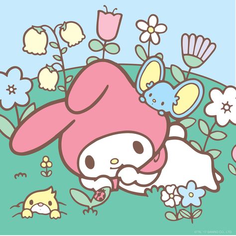 My Melody - Spring Flowers My Melody And Hello Kitty, Melody And Hello Kitty, Melody Painting, Bg Wallpaper, Images Hello Kitty, My Melody Wallpaper, Melody Hello Kitty, Hello Kitty Backgrounds, Sanrio Wallpaper