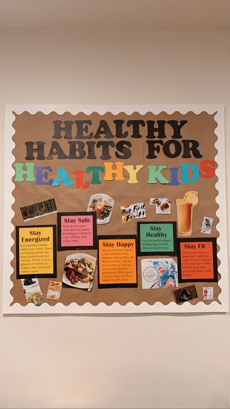 Health Corner Classroom Ideas, Gym Classroom Decor, Bulletin Board Health, Phys Ed Bulletin Board Ideas, School Nurse Bulletin Board High School, Health Teacher Classroom Decorations, Hygiene Bulletin Boards, Middle School Health Bulletin Boards, Fitness Bulletin Board Ideas Gym