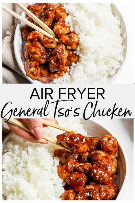 General Tso's Chicken Recipe, Air Fryer Recipes Breakfast, General Tso's Chicken, Fluffy Rice, General Tso Chicken, Air Fryer Oven Recipes, General Tso, Air Fry Recipes, Chinese Takeout