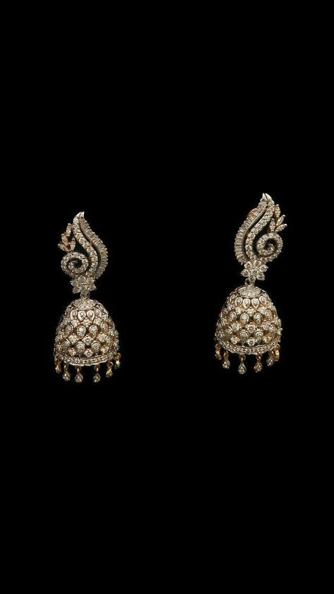 Diamond Jumkas, Diamond Jhumkas, Coral Jewelry Set, Gold Jhumka, Diamond Pendant Jewelry, Real Diamond Earrings, Gold Jhumka Earrings, Diamond Earrings For Women, Diamond Jewelry Earrings