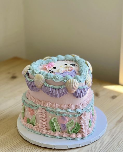 Hello Kitty Mermaid Cake, Mermaid Cake Ideas, Hello Kitty Mermaid, Kitty Mermaid, Dream Birthday, Kitty Cake, Mermaid Under The Sea, 21 Birthday, Hello Kitty Cake