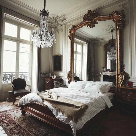 Royal Aesthetic Bedroom Ideas, Modern Home Vintage Decor, Dark Romantic Aesthetic Bedroom, Light Gothic Bedroom, Femme Fatale Aesthetic Bedroom, Apartment Inspiration Vintage, Modern Victorian Decor Bedroom, Anthropology Bedroom, Bedroom Vintage Aesthetic