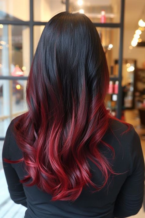 Brown Hair Red Tips, Red Halo Hair, Halo Hair Color, Red Hair Fade, Red Hair Streaks, Red Hair Tips, Deep Red Hair, Dread Hair, Ombre Hair Color Ideas