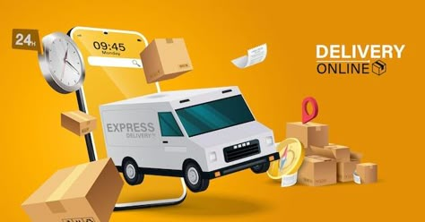 Delivery Food, Business Cartoons, Banner Web, Digital Marketing Design, Online Delivery, Photo Montage, Tv Design, Delivery App, Website Banner