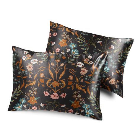 PRICES MAY VARY. Set and Dimensions: Set of 2 – Standard Size Satin Pillow Sham 20 in. x 26 in. each. Design: These Black and Orange shimmering floral peony print satin pillowcases effortlessly blend style and sophistication, making them a standout addition to any bedroom decor. The shiny green, blue and pink accents create a chic and glamorous aesthetic. Materials: Satin. Easy machine washable. Tumble dry low. Do not iron, bleach, or dry-clean. Hidden zipper closure on pillowcase cover makes in Bohemian Farmhouse, Kids Pillow Cases, Satin Pillow, Sweet Jojo Designs, Farmhouse Bedding, Velvet Quilt, Jojo Designs, Nursery Bedding Sets, Satin Pillowcase