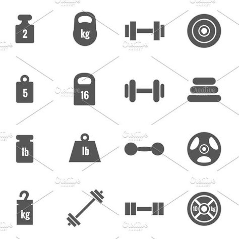 Weight vector icons by Microvector on @creativemarket Weight Plate Tattoo, Weights Tattoo, Weight Illustration, Weight Icon, Pictogram Design, Weight Bar, Creative Icon, Icons Design, Vector Icons