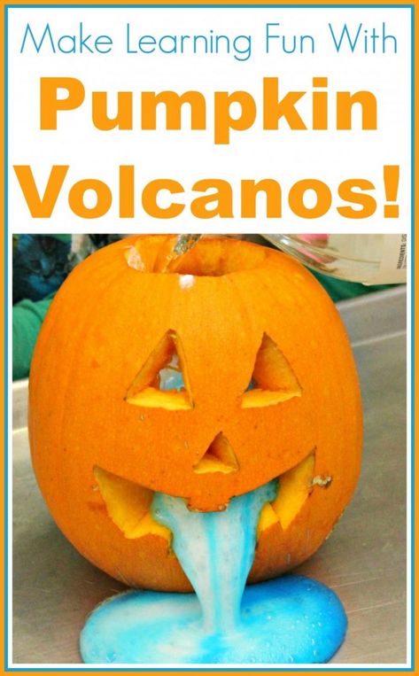 Another Use For Pumpkins - Science Experiment Pumpkin Volcano! Jack O Lantern Volcano, Volcano Pumpkin Experiment, Pumpkin Volcano Preschool, Pumpkin Volcano Science Experiments, Erupting Pumpkin Experiment, Foaming Pumpkin Experiment, Pumpkin Volcano For Kids, Fizzing Pumpkins, Pumpkin Science Preschool