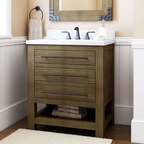 Allen + roth Kennilton 30-in Gray Oak Single Sink Bathroom Vanity with Carrera White Engineered Stone Top at Lowes.com Single Sink Bathroom Vanities, 30 Inch Vanity, 30 Inch Bathroom Vanity, 30 Vanity, 30 Bathroom Vanity, Bathroom Size, Single Sink Bathroom, Allen Roth, Bathroom Top