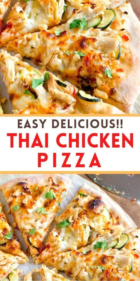 Our Thai pizza is topped with chicken, fresh vegetables and herbs with a sweet & spicy Asian sauce. It's a favorite in our pizza night rotation! Thai Pizza, Thai Chicken Pizza, Fancy Pizza, Chicken Pizza Recipes, Chicken Fresh, Healthy Pizza Recipes, Gourmet Pizza, Asian Sauce, Meatless Main Dishes