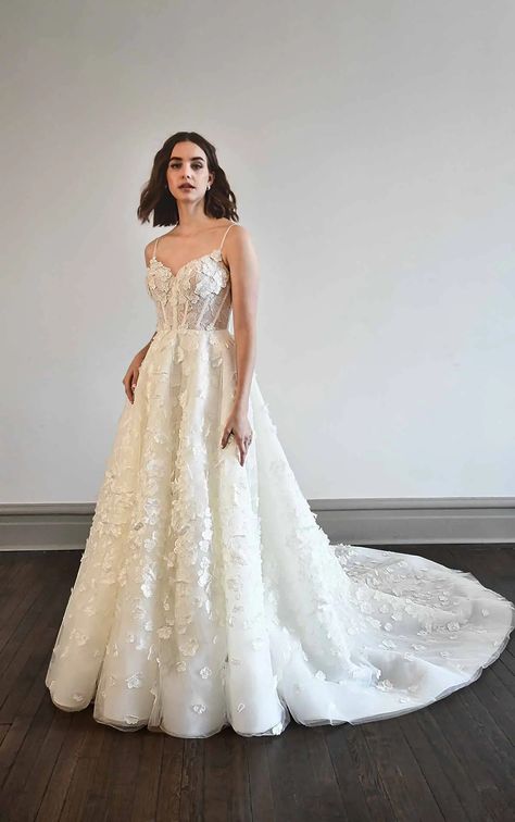 Sheer Ballgown Wedding Dress with 3D Lace Floral Accents | Martina Liana Luxe Wedding Dresses Sheer Ballgown, Martina Liana Luxe, Luxe Wedding Dress, Ballgown Wedding Dress, Wedding Couture, Ballgown Wedding, Boho Bridal Gowns, Ivory Gown, Stylish Wedding Dresses