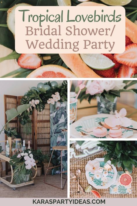 Kara's Party Ideas Tropical Lovebirds Bridal Shower/Wedding Party | Kara's Party Ideas Jungle Theme Bridal Shower Ideas, Bridal Shower Island Theme, Hawaii Themed Bridal Shower Ideas, Hawaiian Wedding Shower Ideas, Jungle Bridal Shower Ideas, Tropical Couples Shower Ideas, Luau Wedding Shower Ideas, Safari Bridal Shower Theme, Hawaii Bridal Shower Ideas