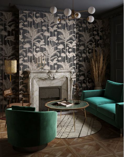 Crane Fonda, Black Gold – The Pattern Collective Black Gold Wallpaper, Maximalist Pattern, Dramatic Bedroom, Gold Metallic Wallpaper, Luxe Living Room, Charcoal Wallpaper, Feature Wallpaper, Iconic Wallpaper, How To Hang Wallpaper