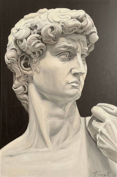 David Oil Painting, Statue Oil Painting, Impressionism Sculpture, Beige Portrait, David Portrait, David By Michelangelo, David Michelangelo, Michelangelo Art, David Sculpture