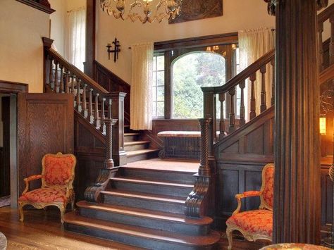 Gothic Staircase, Gothic Rooms, Victorian Gothic Interior, Victorian Rooms, Gothic Interior, Spiral Staircases, Victorian Home Interior, Victorian Interior, Victorian Interiors