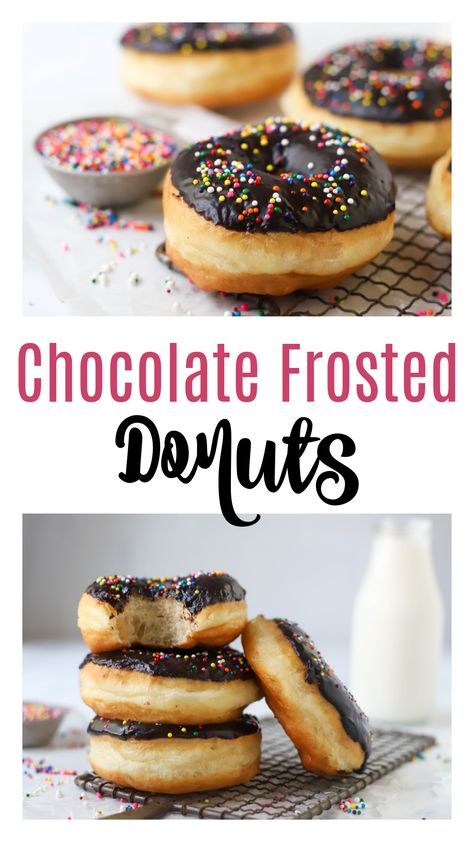 Chocolate Glazed Donuts Recipe, Donuts With Sprinkles, Homemade Donut, Raised Donuts, Making Donuts, Baked Breads, Homemade Donuts Recipe, Easy Donuts, Fried Donuts