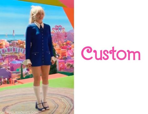 Barbie: Barbie’s Blue Knit Dress With Ruffled Cuffs Barbie Blue Dress Movie, Barbie Movie Blue Dress, Barbie Inspired Dress Outfits, Barbie Movie Blue Outfit, Barbie Dress Fashion Outfit, Barbie The Movie Outfits, Barbie Outfits Blue, Barbie Blue Outfit, Barbie Blue Dress