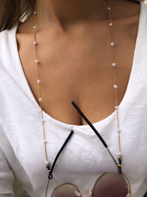 Eyeglass Jewelry, Sunglasses Necklace, Chain Sunglasses, Pola Manik, Eyewear Chain, Eyeglass Strap, Eyeglass Necklace, Glasses Strap, Sunglasses Chain