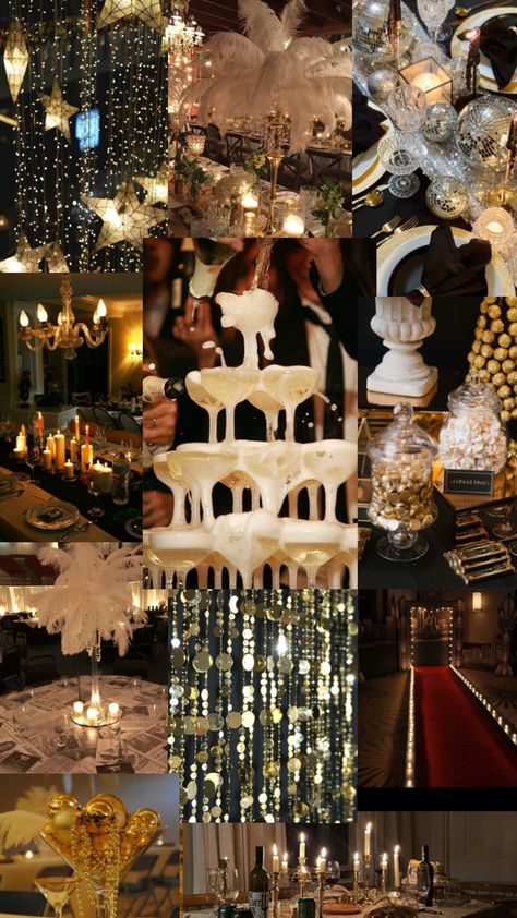 #greatgatsby #moodboards #party #gold #black #red #1920s #1920saesthetic 20s Theme Party, Great Gatsby Party Decorations, Roaring 20s Birthday Party, 20s Party Decorations, Roaring 20s Birthday, Great Gatsby Prom, Gatsby Birthday Party, Gatsby Party Decorations, Masquerade Prom