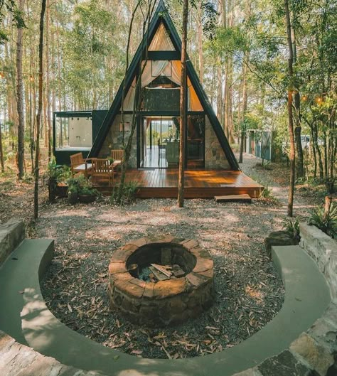 A-Frame Living | This A-frame cabin is very gorgeous to getaway form city🏠🧡 Small A Frame Cabin, A-frame Interior, A Frame Cabin Plans, Glass Cabin, A Frame Cabins, Cabin Aesthetic, A Frame House Plans, Frame Cabin, A Frame Cabin