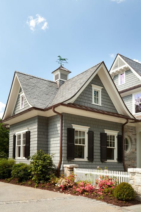 Beach House Exterior Colors, Black Shutters, Gray House, Window Trim Exterior, Beach House Exterior, Casas Coloniales, Beach Cottage Style, House Color, Windows Exterior