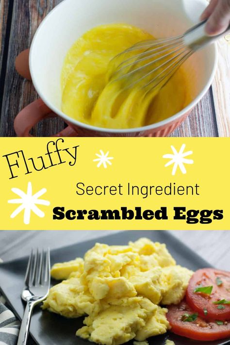 Fluffy Scrambled Eggs with a secret ingredient I swear by! This scrambled eggs recipe is our house favorite. #fluffyscrambledeggs #howtomakefluffyscrambledeggs #scrambledeggs Breakfast Bowl Egg, Breakfast Eggs Scrambled, Fluffy Scrambled Eggs, Scrambled Eggs Recipe, Baked French Toast, Mexican Breakfast Recipes, Stuffed French Toast, Breakfast Goodies, Truffle Recipe