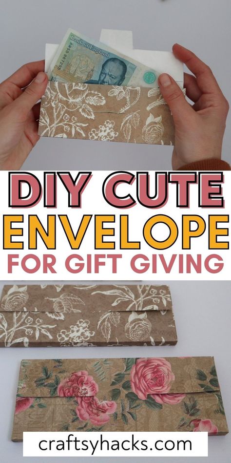 Make these beautiful diy envelopes easily. It's a lovely paper craft you can incorporate into your DIY gifts. It's just an elegant paper craft in general. #papercraft #diy Gift Wrap Envelope Diy, How To Make An Envelope Out Of Wrapping Paper, Wrapping Paper Envelope, Diy Envelope For Money, Diy Money Envelopes Gift, Making Envelopes Out Of Paper Tutorials, How To Make A Money Envelope, Wrapping Paper Envelope Diy, How To Make Envelopes Out Of Paper Easy