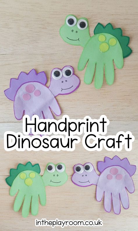 Easy Handprint Dinosaur Craft with Free Printable Template  - In The Playroom Dinosaur Activities For One Year Olds, Dinosaur Art And Craft Preschool, Dinosaur Social Emotional Activities, Handprint Dinosaur Craft, Prek Dinosaur Crafts, Easy Dinosaur Crafts For Toddlers, Dinosaur Activities Preschool Printables, Dinosaur Toddler Crafts, Toddler Dinosaur Crafts