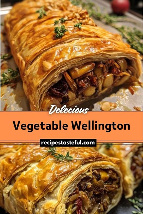 Vegetable Wellington is a stunning and flavorful dish perfect for special occasions or holiday meals. This recipe features a savory mixture of mushrooms, zucchini, carrots, and spinach wrapped in golden, flaky puff pastry. It’s an elegant vegetarian option that combines rich, earthy flavors with a crisp pastry exterior. Vegetable Wellington Puff Pastries, Vegetarian Mushroom Wellington Recipe, Veggie Wellington Recipe, Vegetable Pastry Recipes, Vegetable Wellington Recipe, Vegetarian Mushroom Wellington, Mushroom Wellington Recipe, Vegetarian Beef Wellington, Veggie Roast Dinner