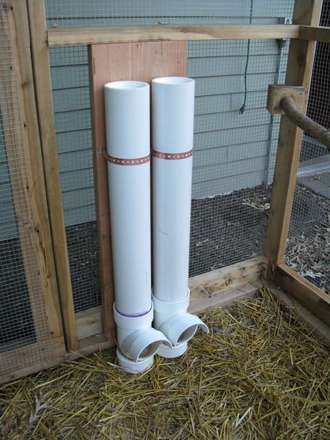 Chicken Coop Projects | The Owner-Builder Network Pvc Chicken Feeder, Rabbit Feeder, Animal Farming, Chicken Feeder Diy, Farming Ideas, Chicken Feeders, Country Ideas, Coop Ideas, Chicken Treats