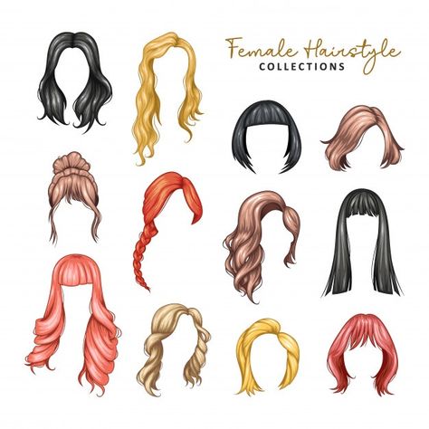 Set of variety women hairstyles Premium ... | Premium Vector #Freepik #vector #fashion #girl #cartoon #woman Hair For Illustration, How To Draw Hairstyles, Hairstyle Sketches, Hairstyles Drawings, Hairstyle Drawings, Illustration Hairstyle, Hair Styles Drawing, Croquis Illustration, Hairstyle Illustration