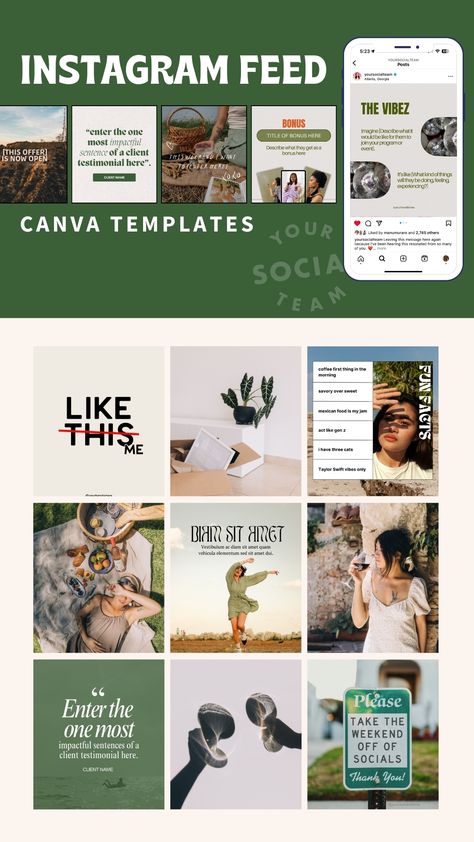 Transform your Instagram feed design with our professionally crafted Canva templates designed for Instagram. Create Instagram posts in minutes with our customizable designs built for ANY brand. Our templates were designed by social media experts to help stop the scroll, boost your engagement, and increase your sales! Instagram Feed Design, Edm Design, Folder Templates, Instagram Canva, Social Media Expert, Blog Tools, Instagram Post Template, Canva Templates, Outdoor Play