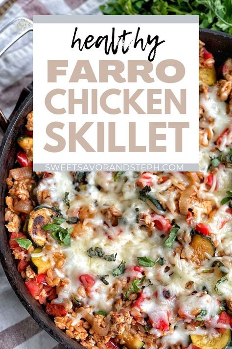 Farro Recipes Healthy, Chicken Farro, Vegetable Skillet, Farro Recipes, Chicken Skillet, Easy Mediterranean Diet Recipes, Ground Chicken Recipes, Chicken Breast Recipes Healthy, Italian Chicken