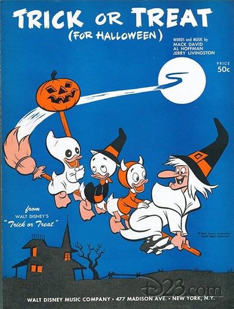 Disney "Trick or Treat (For Halloween)" sheet music Vintage Halloween Cartoon, Halloween Cartoon Movies, Halloween Magazine, Vintage Disney Posters, Halloween Cartoon, 디즈니 캐릭터, Halloween Words, Disney Posters, Disney Music