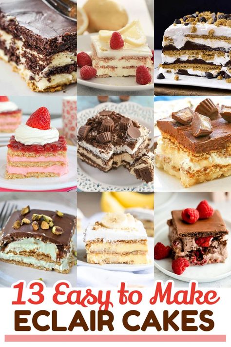 No Bake Eclair, Eclair Dessert, Chocolate Eclair Dessert, Eclairs Dessert, No Bake Eclair Cake, Eclair Cake Recipes, Chocolate Eclair Cake, Homemade Chocolate Frosting, Milk Chocolate Chip Cookies