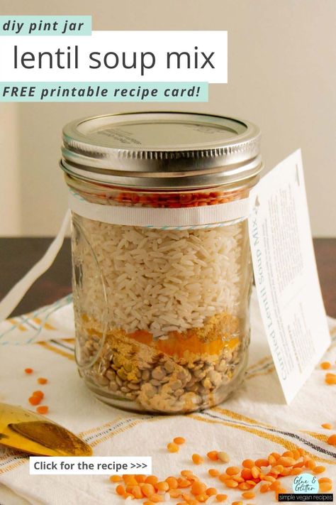 Lentil Soup In A Jar, Gift Mixes, Homemade Soup Mix, Curry Lentil Soup, Coconut Lentil Soup, Soup Gifts, Mixture Recipe, Curried Lentil Soup, Jar Meals