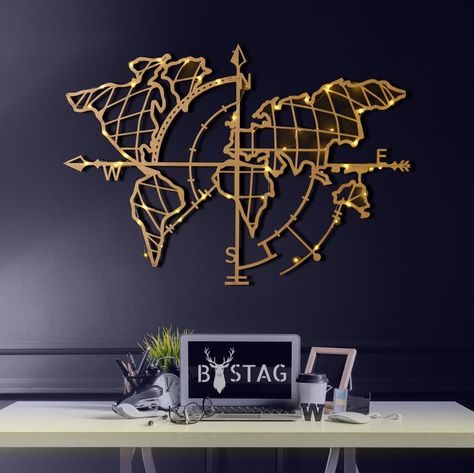 Rose Gold Lamp, Gold Room Decor, Gold World Map, World Map Wall Decor, Gold Rooms, Travel Wall Decor, Map Wall Decor, Interior Wall Decor, Maputo