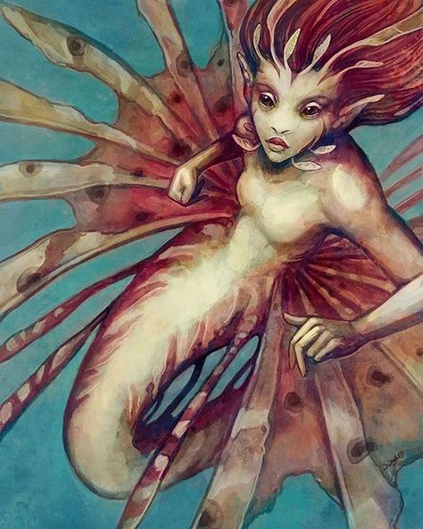 Sylvia Strijk on Instagram: “A little experiment with something new...⠀ ⠀ ⠀ #mermay #mermay2020 #sylviastrijk” Lionfish Mermaid, Mermaid Pose, Fantasy Mermaids, Mermaid Drawings, Out Of My Comfort Zone, Lion Fish, Photo Shop, Mermaid Coloring, Mystical Creatures