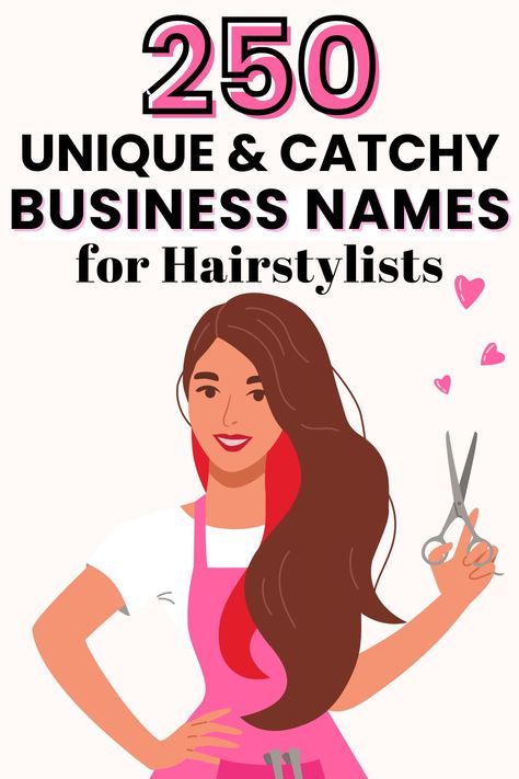 As a hairstylist, your business name is one of the first things that potential clients will notice about you. It's important to have a catchy and memorable name that reflects your unique style and brand. Here are 250 creative business names for hairstylists! Salon Studio Names, Hairstylist Usernames, Username For Hairstylist, Names For Beauty Parlor, Brand Names For Hair Business, Cosmetology Username Ideas, Hair Stylist Instagram Handles, Stylist Name Ideas, Names For Salons Ideas