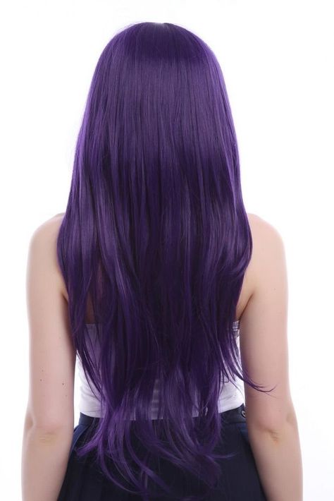 Dark Purple Hair Korean, Long Violet Hair, Violet Purple Hair Color, Orchid Purple Hair, Purple Hair With Black Underneath, Dark Hair Color With Purple, Dark Purple Hair Ideas, Long Straight Purple Hair, Violet Hair Aesthetic