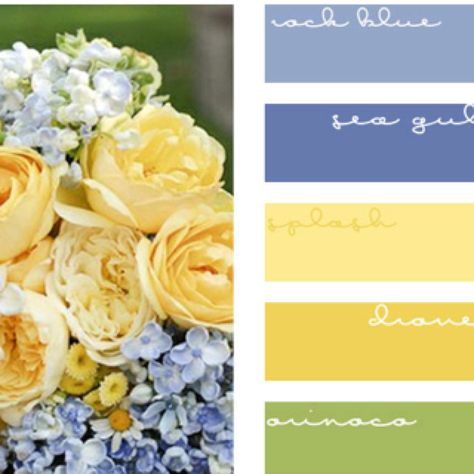 Blue and yellow Majlis Perkahwinan, Blue Hydrangeas, Yellow Bedroom, Creation Deco, Old Farm Houses, Color Palate, Design Seeds, Trik Fotografi, Colour Schemes