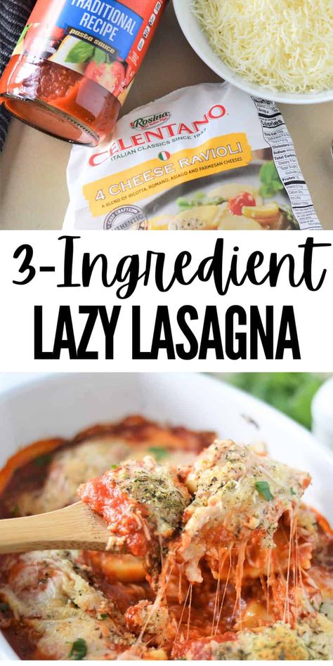 Looking for a simple dinner that won't break the bank? Try this Lazy Lasagna! With just three ingredients and made in one pan, it’s a total game changer for busy weeknights. Budget friendly and kid approved! Flavorful, filling, and super easy to whip up, this dish will quickly become a weeknight favorite. Lazy Day Lasagna Ravioli, Lazy Lasagna Ravioli, Lazy Mom Dinners, Lazy Day Lasagna, Lazy Dinner Ideas, Kid Approved Dinners, One Pot Lasagna, Ravioli Casserole, Lazy Lasagna