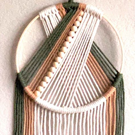 This Handcrafted Wall Hanging Would Look Nice In Various Rooms And With Different Dcor Schemes (Traditional, Country/Rustic, Contemporary, Boho, Etc.)! Very Attractive Woven Design Made Of Cotton In Colors Of Sage Green, Beige And Tan. A Row Of Natural Wooden Beads Adds Extra Depth And Appeal. * Entire Hanging Measures Approx. 29 1/2"L X 8"W * Without Hanging Loop (Which Measures 5 1/2" Long) The Piece Is 24"L * Natural Wood Hoop Is 8" Diameter * Brand New Questions And Offers Always Welcome - T Homemade Macrame Wall Hangings, Knitting Wall Hanging, Sage Green Boho Room, Macrame Gifts For Men, Calming Hobbies, Macrame Wall Hanging Circle, Simple Macrame Wall Hanging, Sage Green Accents, Circle Macrame Wall Hanging